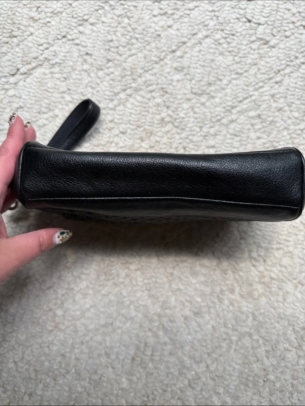 Coach Black Signature Wristlet Pouch with Leather Trim